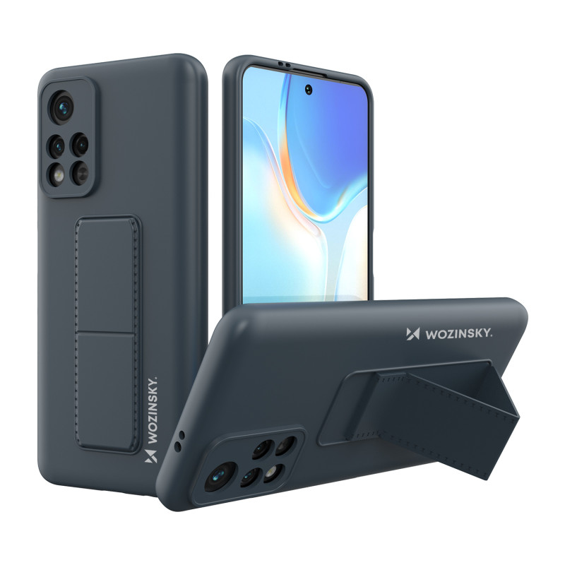 Wozinsky Kickstand Case silikoninis dėklas su stovo dangteliu, skirtas Xiaomi Poco M4 Pro 5G tamsiai mėlynai