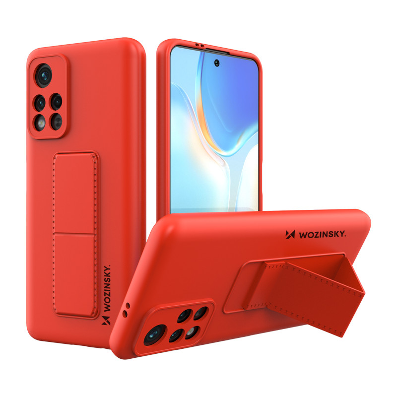 Wozinsky Kickstand Case silikoninis dėklas su stovu, skirtas Xiaomi Poco M4 Pro 5G Red