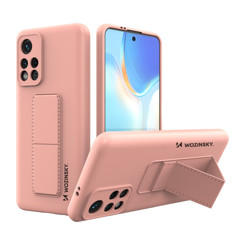 Wozinsky Kickstand Case silikoninis dėklas su stovo dangteliu, skirtas Xiaomi Poco M4 Pro 5G Pink