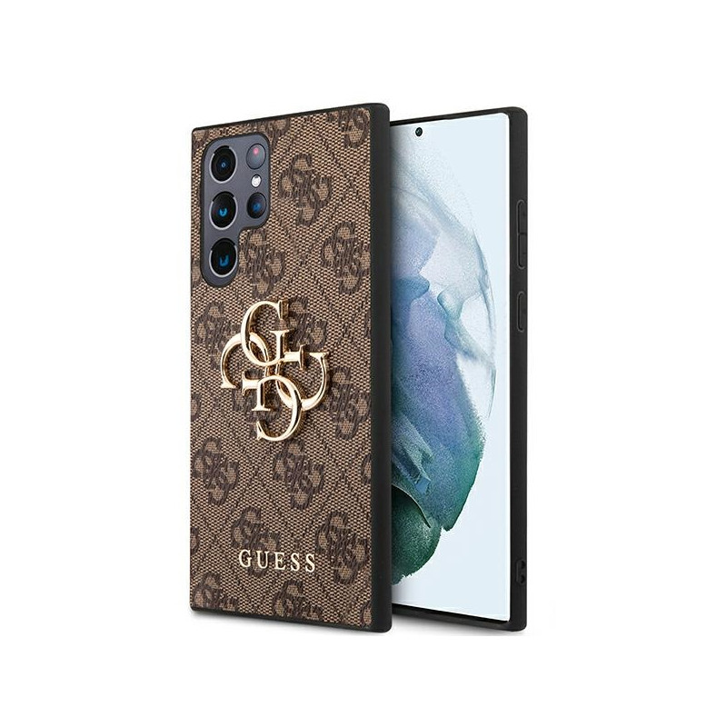 Guess 4G Big Metal Logo dėklas, skirtas Samsung Galaxy S22 Ultra - rudas