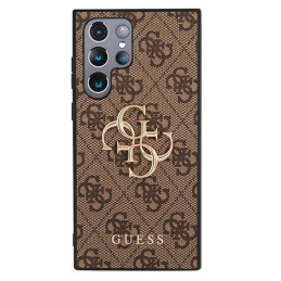 Guess 4G Big Metal Logo dėklas, skirtas Samsung Galaxy S22 Ultra - rudas