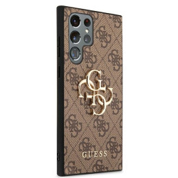 Guess 4G Big Metal Logo dėklas, skirtas Samsung Galaxy S22 Ultra - rudas
