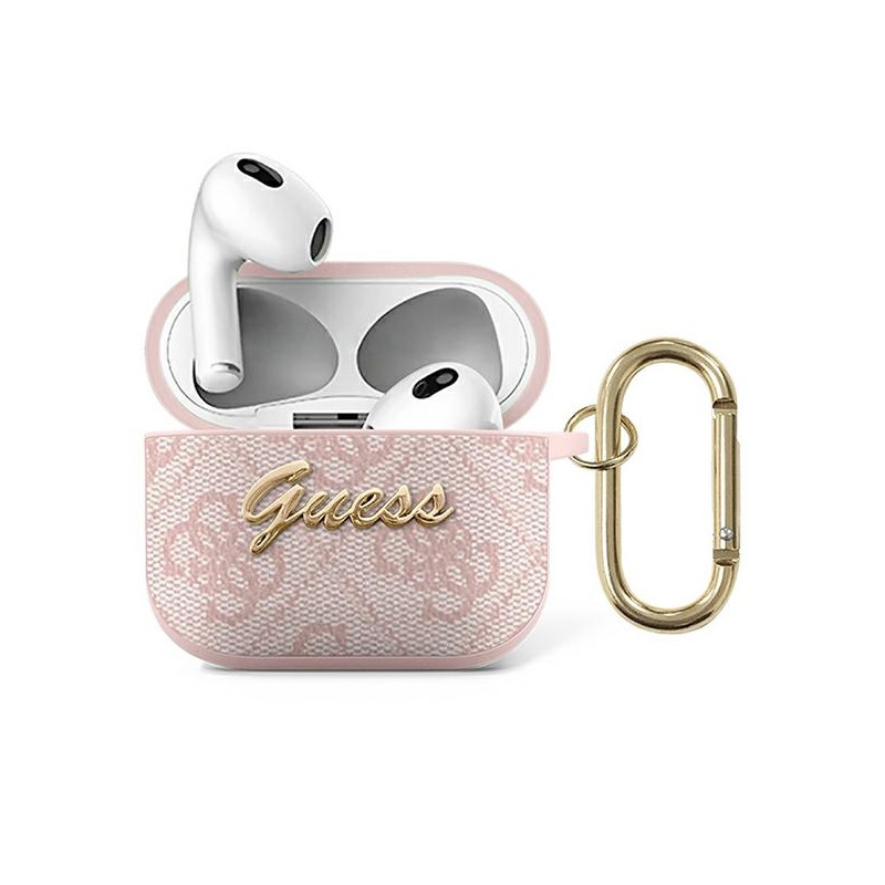 Guess GUA34GSMP AirPods 3 dangtelis rožinė / rožinė 4G Script Metal Collection