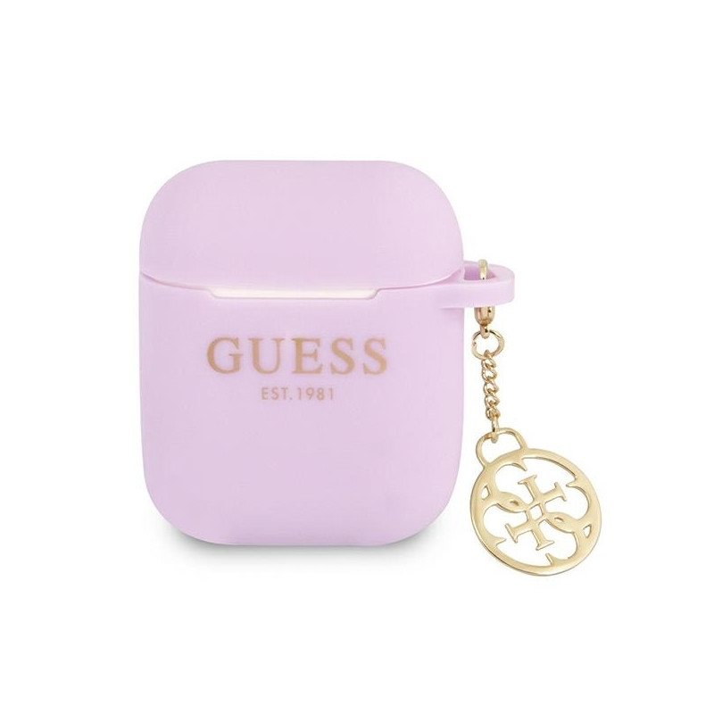 Guess Silicone Charm 4G Collection dėklas, skirtas AirPods 1/ 2 – violetinis