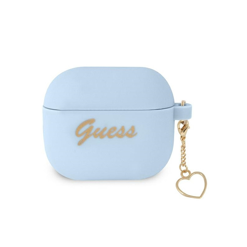 Guess Silicone Charm Heart Collection dėklas, skirtas AirPods 3 – mėlynas