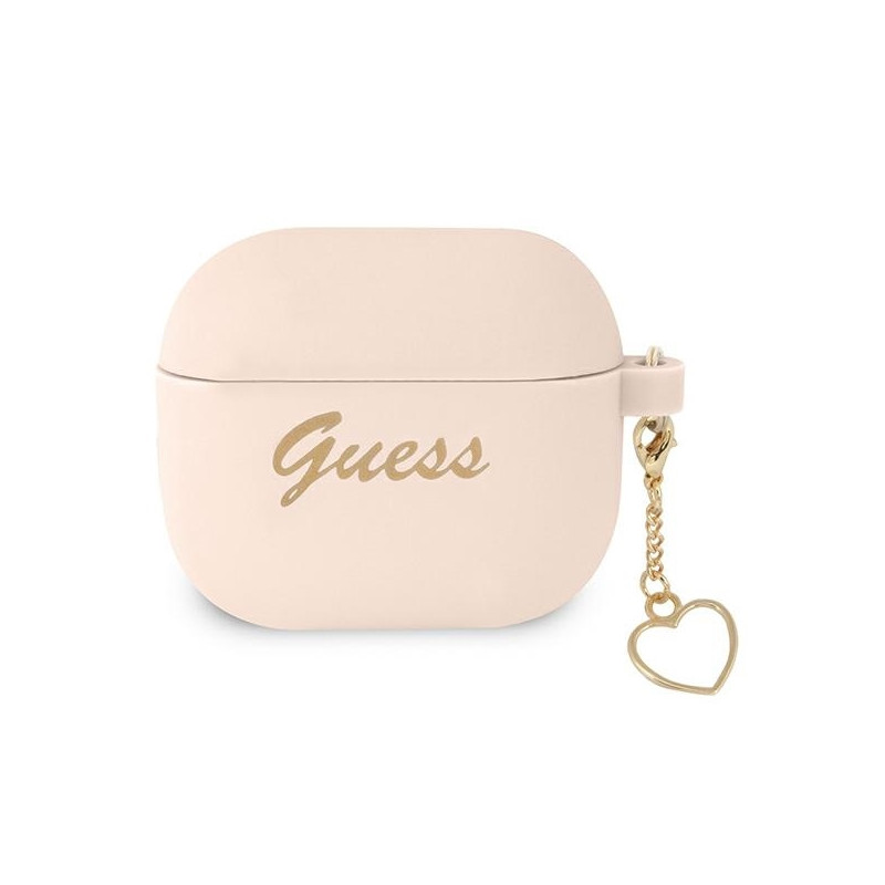 Guess Silicone Charm Heart Collection dėklas, skirtas AirPods 3 – rožinis