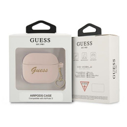 Guess Silicone Charm Heart Collection dėklas, skirtas AirPods 3 – rožinis