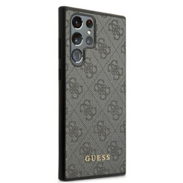 Guess GUHCS22LG4GFGR S22 Ultra S908 pilkas/ pilkas kietas dėklas 4G metalinis auksinis logotipas