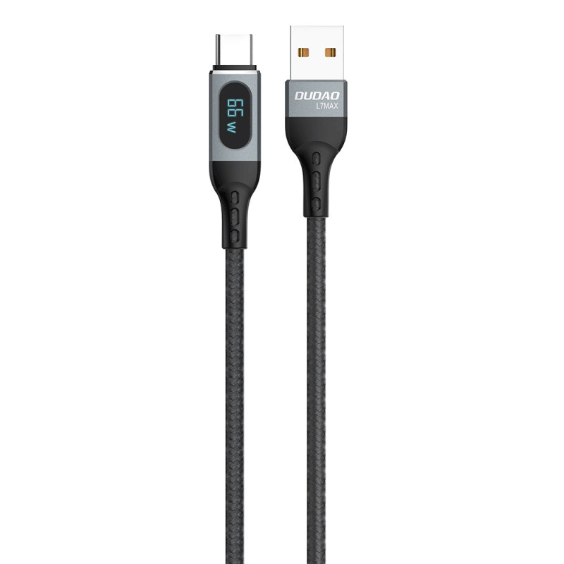 Dudao L7Max USB - USB tipo C laidas greitas įkrovimas PD 66W 1m su ekranu - juodas