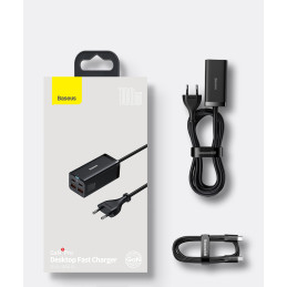 Baseus GaN3 Pro greitas universalus GaN įkroviklis 2 x USB Type C / 2x USB 100W PD3.0, QC4.0+, AFC black (CCGP000101)