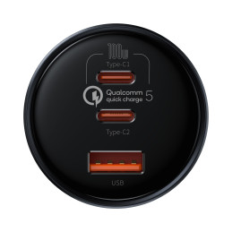 Baseus TZCCZM-0G USB-A / USB-C automobilinis įkroviklis 160W PPS / QC 5 / PD - pilka