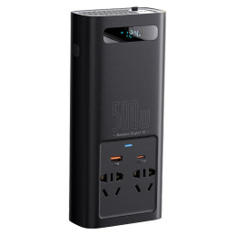 Baseus automobilio galios keitiklis 150W 12V / 500W 220V (EU ir CN kištukas) juodas (CGNB000101)