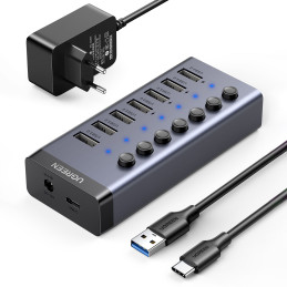 Ugreen daugiafunkcis HUB 7in1 USB Type C – 7x USB Type A 3.0 PD DC 12V pilka (CM481)