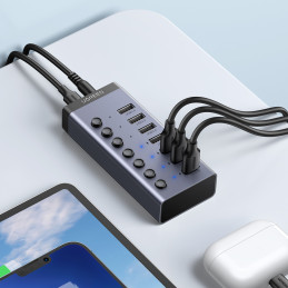 Ugreen daugiafunkcis HUB 7in1 USB Type C – 7x USB Type A 3.0 PD DC 12V pilka (CM481)