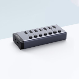 Ugreen daugiafunkcis HUB 7in1 USB Type C – 7x USB Type A 3.0 PD DC 12V pilka (CM481)