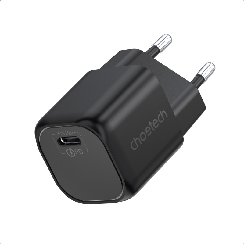 Choetech GaN USB Type C PD sieninis įkroviklis 30W juodas (PD5007)