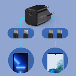 Choetech GaN USB Type C PD sieninis įkroviklis 30W juodas (PD5007)