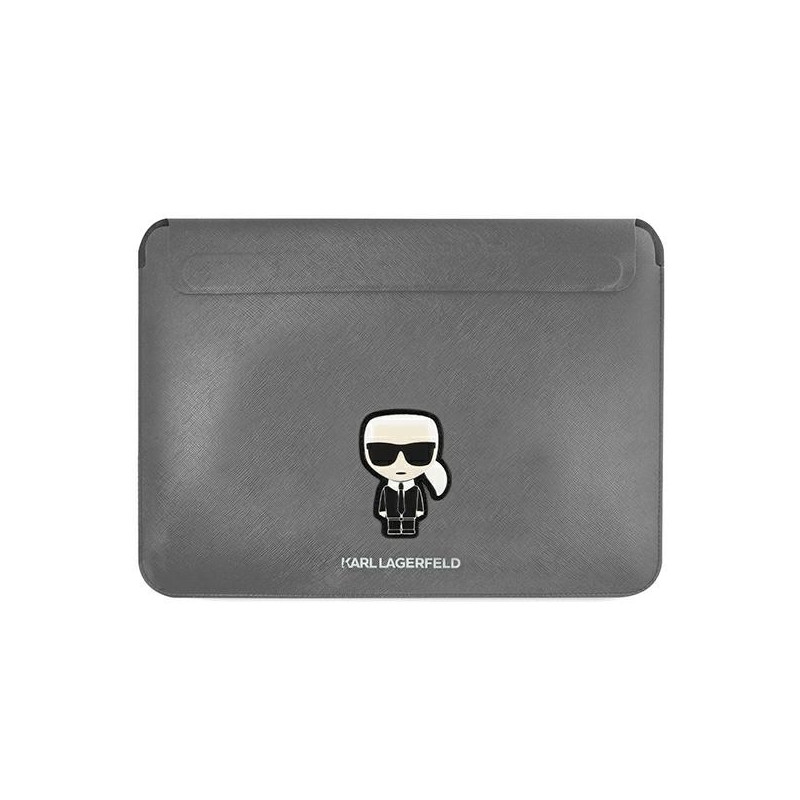 Karl Lagerfeld Saffiano Ikonik Karl dėklas 16" nešiojamam kompiuteriui – sidabrinis