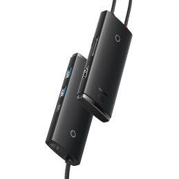 „Baseus Lite“ serijos daugiafunkcis C tipo USB koncentratorius – 2 x USB 3.0 / C tipo USB / HDMI 1.4 / SD/ TF OTG juodas...