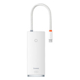 „Baseus Lite“ serijos daugiafunkcis C tipo USB HUB – 2 x USB 3.0 / C tipo USB PD / HDMI 1.4 / SD/ TF baltas (WKQX050102)