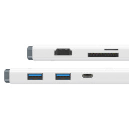 „Baseus Lite“ serijos daugiafunkcis C tipo USB HUB – 2 x USB 3.0 / C tipo USB PD / HDMI 1.4 / SD/ TF baltas (WKQX050102)