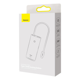 „Baseus Lite“ serijos daugiafunkcis C tipo USB HUB – 2 x USB 3.0 / C tipo USB PD / HDMI 1.4 / SD/ TF baltas (WKQX050102)