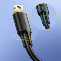 Ugreen 5 kontaktų paauksuotas USB - mini USB laidas 0,5 m juodas (US132)