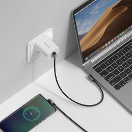 Ugreen US323 kampinis USB-C – USB-C PD QC SCP 3A 480Mb/ s kabelis 1m – pilkas