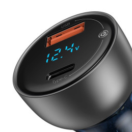 Baseus USB / USB Type C automobilinis įkroviklis 65 W 5 A SCP Quick Charge 4.0+ Power Delivery 3.0 LCD ekranas skaidrus ...