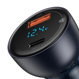 Baseus USB / USB Type C automobilinis įkroviklis 65 W 5 A SCP Quick Charge 4.0+ Power Delivery 3.0 LCD ekranas pilkas (C...