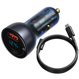 Baseus USB / USB Type C automobilinis įkroviklis 65 W 5 A SCP Quick Charge 4.0+ Power Delivery 3.0 LCD ekranas + USB Typ...