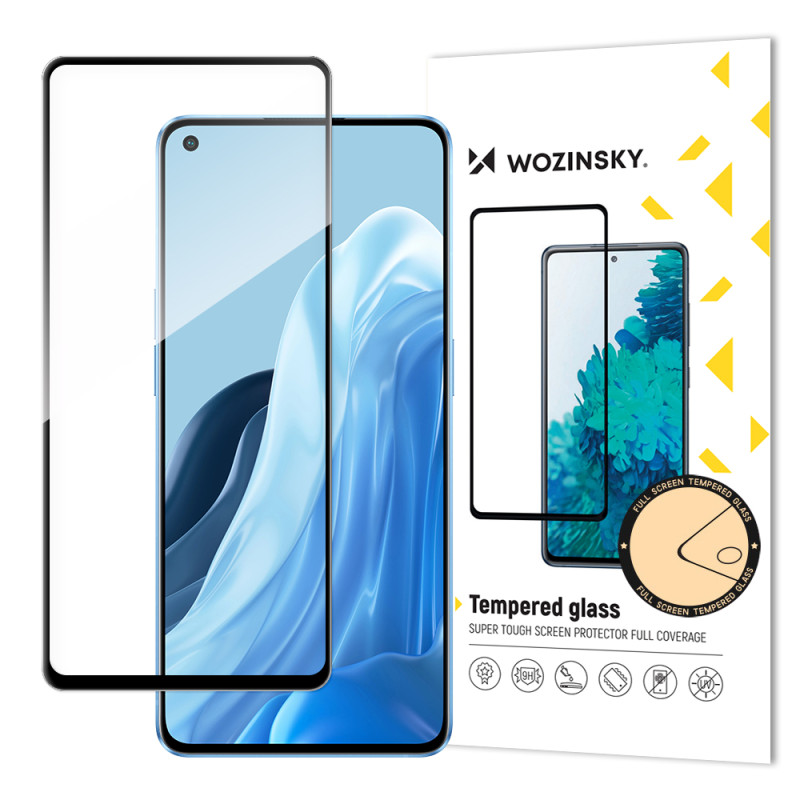Wozinsky Super patvarūs klijai viso ekrano grūdintas stiklas su rėmeliu, draugiškas dėklu Oppo Reno7 Pro 5G Black