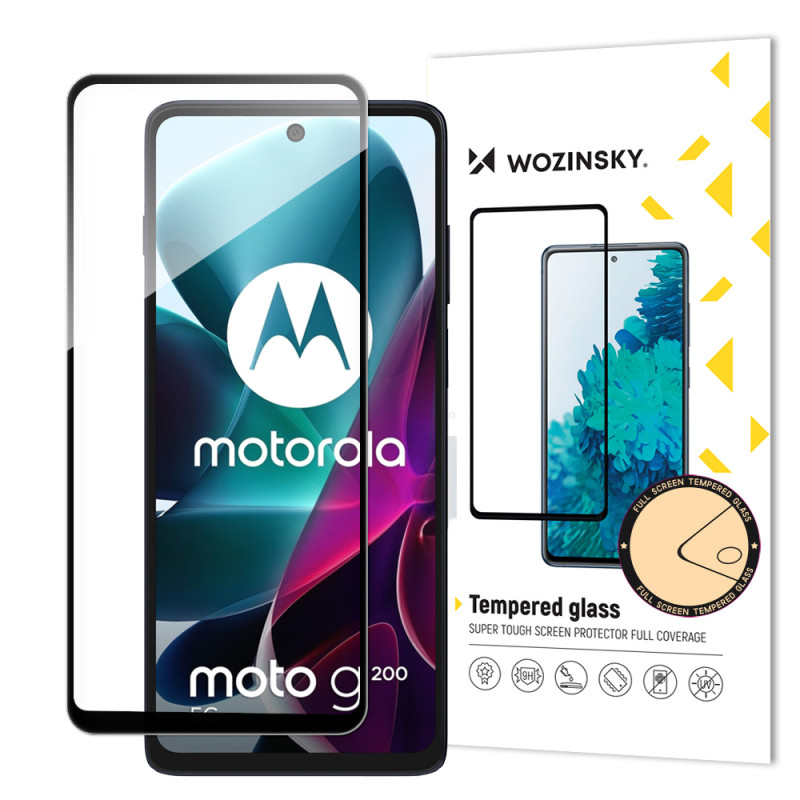 Wozinsky Full Glue grūdintas stiklas viso ekrano grūdintas stiklas, skirtas Motorola Moto G200 5G 9H su juodu rėmeliu