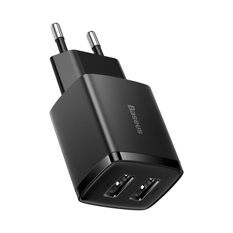 „Baseus“ kompaktiškas sieninis įkroviklis 2x USB 10,5 W juodas (CCXJ010201)