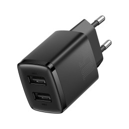 „Baseus“ kompaktiškas sieninis įkroviklis 2x USB 10,5 W juodas (CCXJ010201)