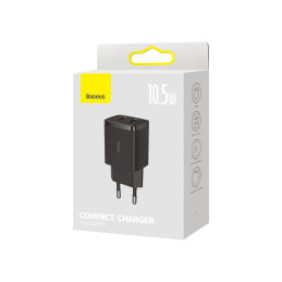 „Baseus“ kompaktiškas sieninis įkroviklis 2x USB 10,5 W juodas (CCXJ010201)