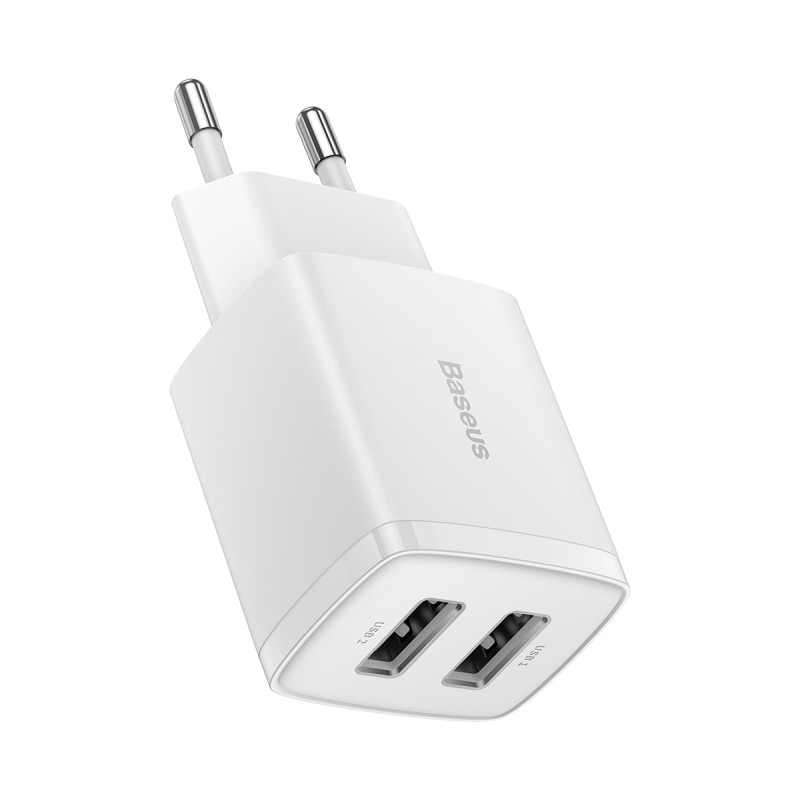 „Baseus“ kompaktiškas sieninis įkroviklis 2x USB 10,5 W baltas (CCXJ010202)