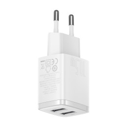 „Baseus“ kompaktiškas sieninis įkroviklis 2x USB 10,5 W baltas (CCXJ010202)