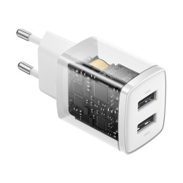 „Baseus“ kompaktiškas sieninis įkroviklis 2x USB 10,5 W baltas (CCXJ010202)