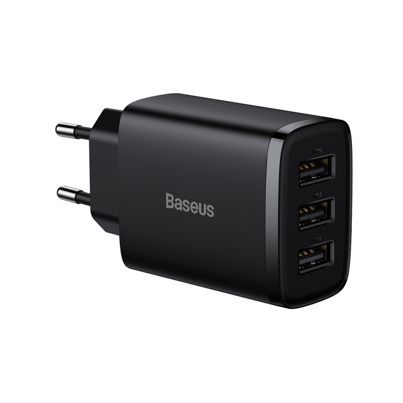 „Baseus“ kompaktiškas sieninis įkroviklis 3x USB 17W juodas (CCXJ020101)