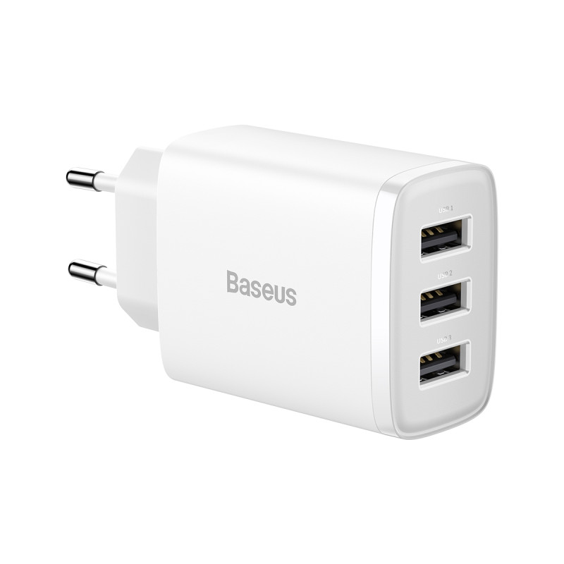 „Baseus“ kompaktiškas sieninis įkroviklis 3x USB 17W baltas (CCXJ020102)