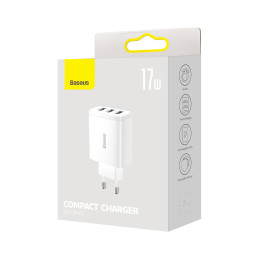 „Baseus“ kompaktiškas sieninis įkroviklis 3x USB 17W baltas (CCXJ020102)