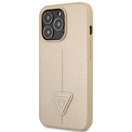 Guess Saffiano Triangle Logo dėklas skirtas iPhone 13 Pro / iPhone 13 - smėlio spalvos