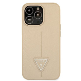 Guess Saffiano Triangle Logo dėklas skirtas iPhone 13 Pro / iPhone 13 - smėlio spalvos