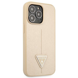 Guess Saffiano Triangle Logo dėklas skirtas iPhone 13 Pro / iPhone 13 - smėlio spalvos