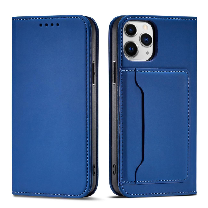 Magnet Card Case dėklas skirtas iPhone 12 Pro, dangtelis, kortelių piniginė, kortelių stovas, mėlynas