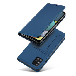 Magnetinės kortelės dėklas, skirtas Samsung Galaxy A12 5G padengti kortelės piniginės kortelių stovas mėlynas