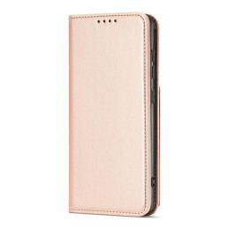 Magnetinės kortelės dėklas, skirtas Samsung Galaxy A12 5G padengti kortelės piniginės kortelių stovas rožinis