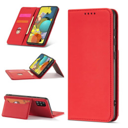 Magnetinis kortelių dėklas Samsung Galaxy A12 5G, dangtelis, kortelių piniginė, kortelių stovas, raudonas