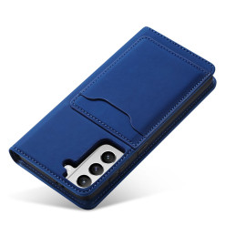 Magnetinis kortelės dėklas, skirtas Samsung Galaxy S22+ (S22 Plus) padengti kortelę Piniginės kortelės stovas mėlynas